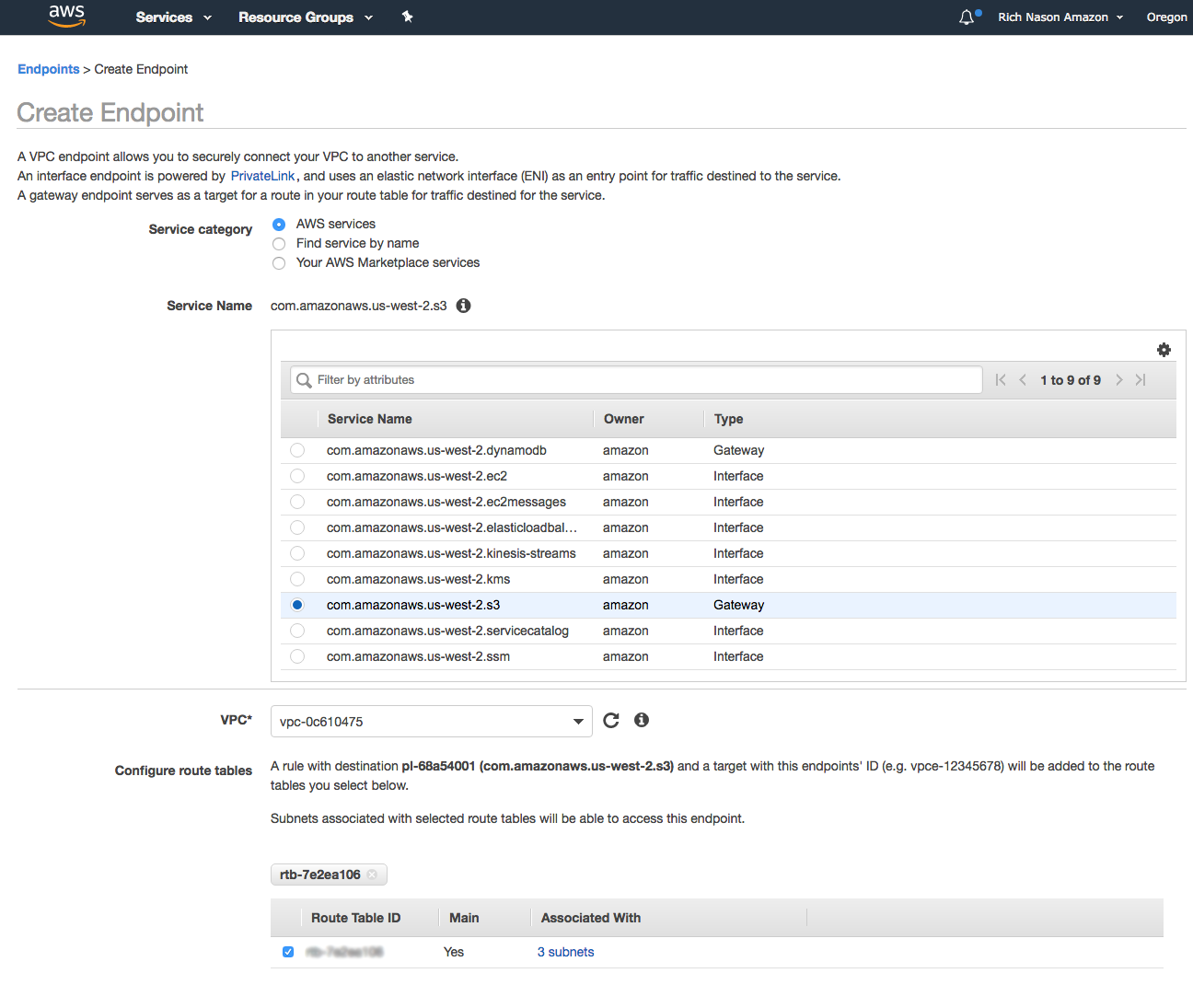 VPC Create Endpoint Properties 1